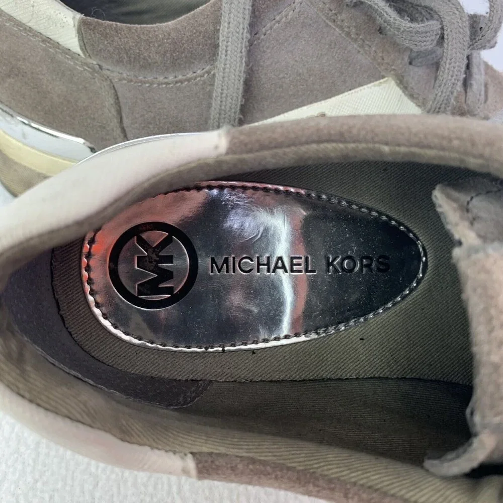 Michael Kors Women's Size 8M Gray Suede Trainer Fashion Sneakers Read
